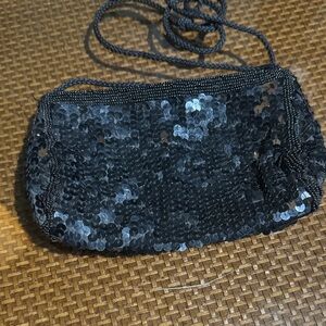 Black Sequin Evening Wristlet Clutch